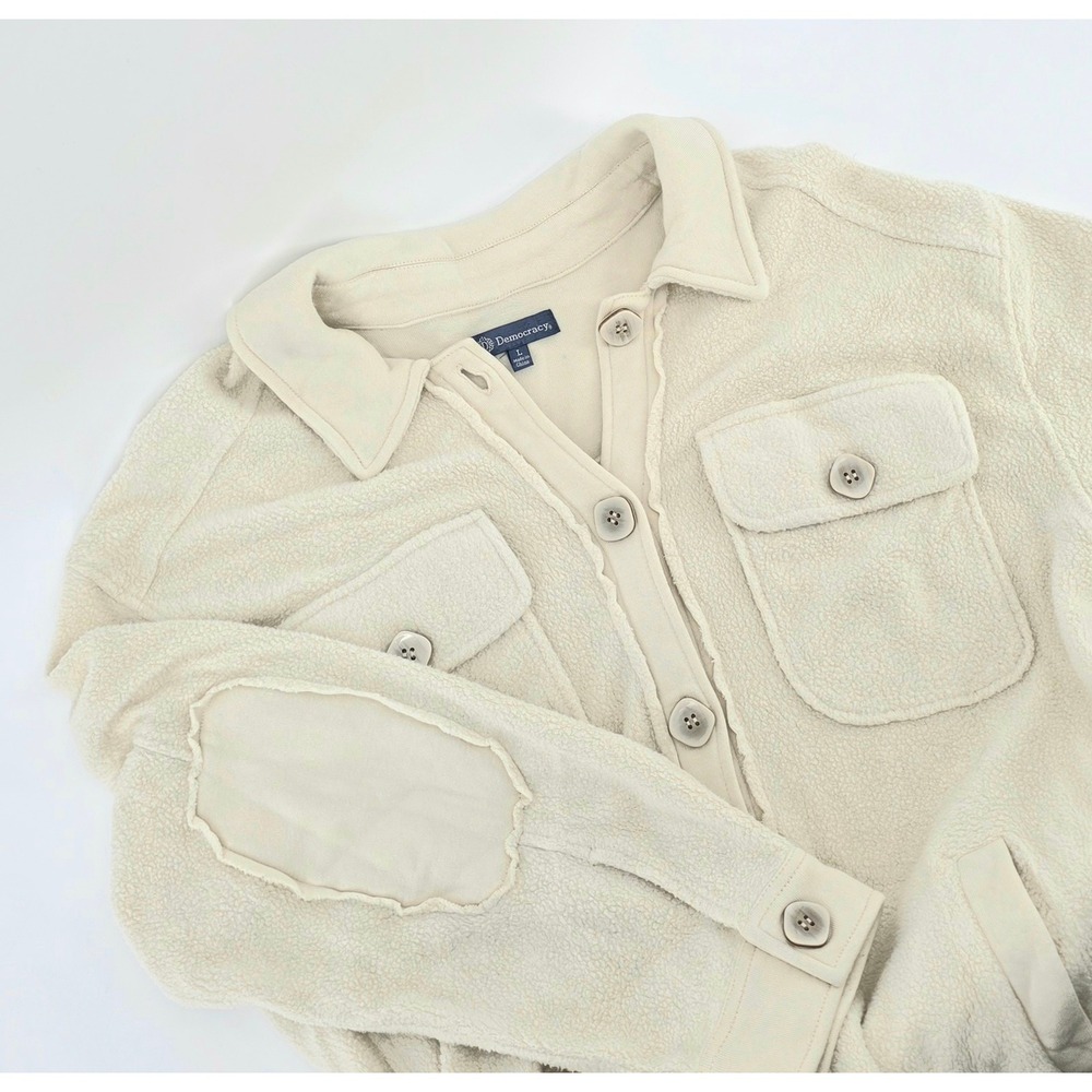 Democracy Gorpcore Sherpa Fleece Button Down Shacket Womens Size Large Cream